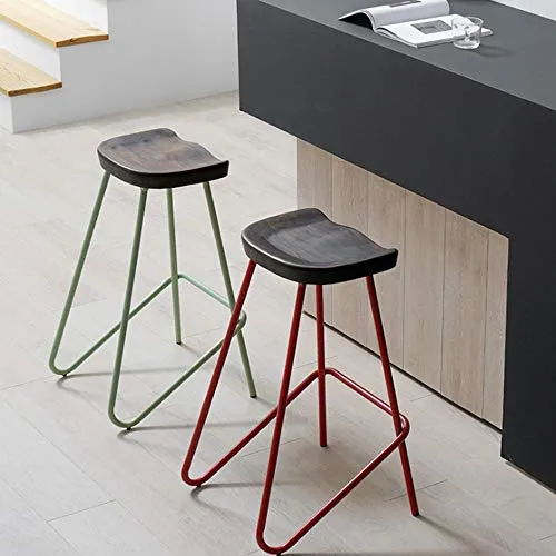 Tabourets de Bar Hauts Chaises de Bar Petit déjeuner de tabouret de bar en bois massif d'art de fer industriel de cuisine cuisine bistrot café chaise de siège rustique vintage, 46 * 46 * 74cm Tabouret