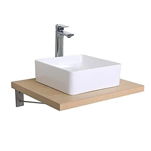 Mob-In Plan de Toilette Suspendu pour Vasque Will - 60 cm - EP. 3,8 cm - Décor Chêne/Effet Béton