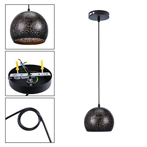 Asvert Suspension Luminaire Industrielle Lampe Suspendue Orientale Ajouré Noir Lustre Percé Abat-jour Métal Bol E27 Lampe de Plafond pour Maison Salon Restaurent Loft Bar [Classe énergétique A++]