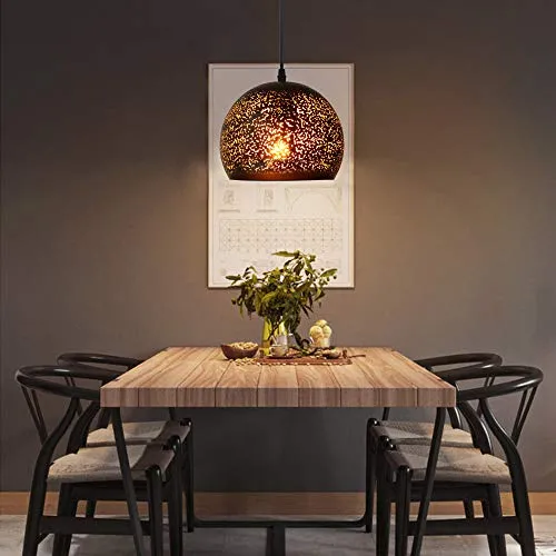 Asvert Suspension Luminaire Industrielle Lampe Suspendue Orientale Ajouré Noir Lustre Percé Abat-jour Métal Bol E27 Lampe de Plafond pour Maison Salon Restaurent Loft Bar [Classe énergétique A++]
