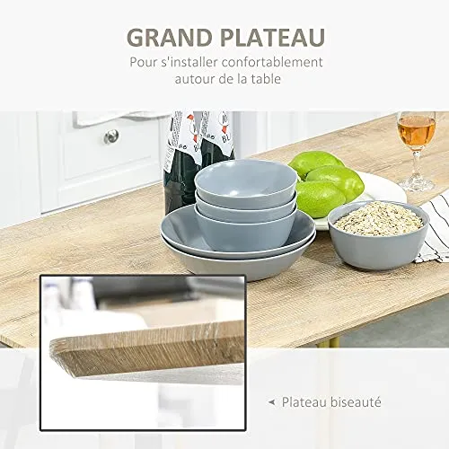 Table à manger design industriel grand plateau dim. 120L x 60l x 75H cm pieds métal noir en épingles MDF aspect chêne clair