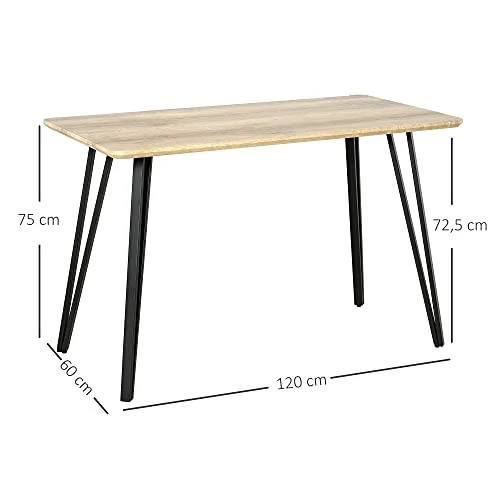 Table à manger design industriel grand plateau dim. 120L x 60l x 75H cm pieds métal noir en épingles MDF aspect chêne clair