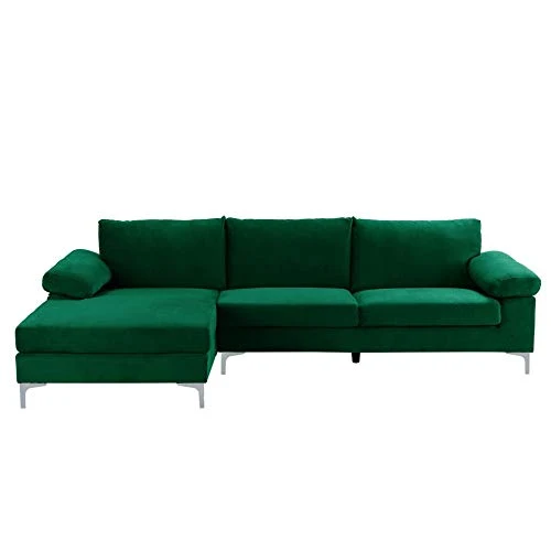 BHDesign Amanda - Canapé d'angle Moderne 5 Places - Tissu Velours - Coloris Vert