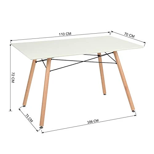 Furniture-R France Maddie Table à manger rectangulaire, pour 2 à 4 personnes, design scandinave, pieds en bois de hêtre massif laqué, , 110 x 70 x 74 cm