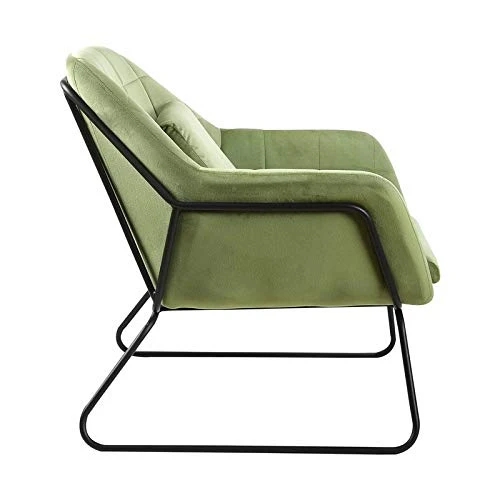 Zons KATEL Fauteuil en Velours ET MÉTAL Noir + Coussin, Vert, 72x79xH81 cm