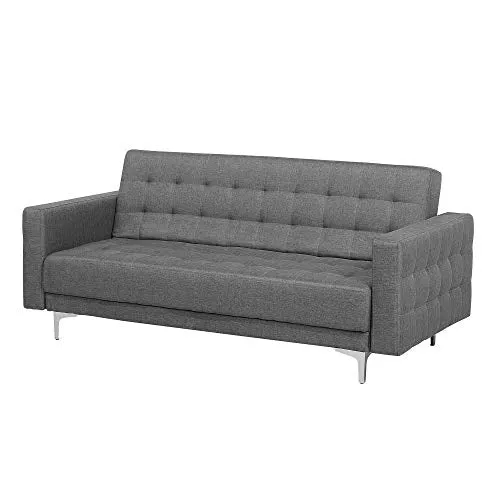 Beliani - Canapé Convertible 3 Places - Aberdeen - Tissu, Gris Clair