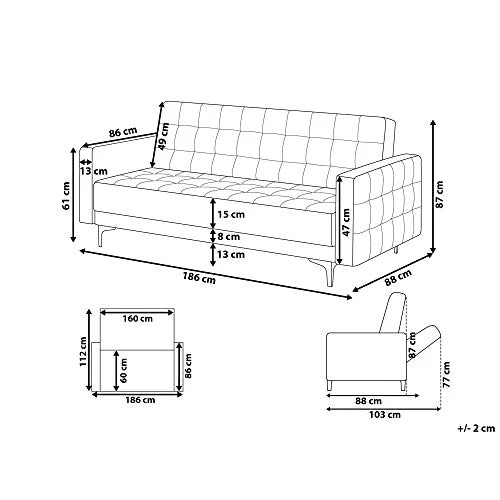 Beliani - Canapé Convertible 3 Places - Aberdeen - Tissu, Gris Clair
