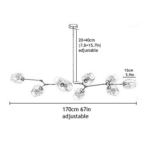 CCSUN Nordique Moderne Boule En Verre Bulle Lustres,9-lumières Spoutnik Ramification Lampe Suspension Réglable Globe Faire Pivoter Antique Verre Soufflé Abat-jour En Verre E27-d'or 9-lumières