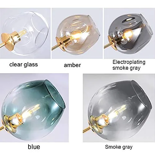 CCSUN Nordique Moderne Boule En Verre Bulle Lustres,9-lumières Spoutnik Ramification Lampe Suspension Réglable Globe Faire Pivoter Antique Verre Soufflé Abat-jour En Verre E27-d'or 9-lumières