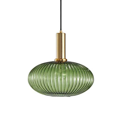 HJXDtech - Suspension Luminaire Industrielle Vintage en Verre Nervuré,Plafonnier avec fini en laiton poli Lustre,Suspension Lampe de Salle à Manger Cuisine Salon Chambre (Vert, 30CM)