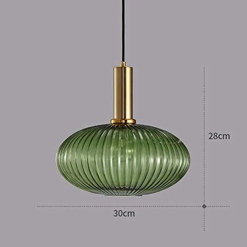 HJXDtech - Suspension Luminaire Industrielle Vintage en Verre Nervuré,Plafonnier avec fini en laiton poli Lustre,Suspension Lampe de Salle à Manger Cuisine Salon Chambre (Vert, 30CM)