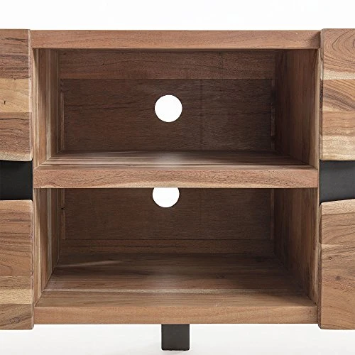 Kave Home - Meuble TV Uxia 160 x 65 cm avec 2 Portes en Bois Massif d'acacia et Pieds en Acier Noir