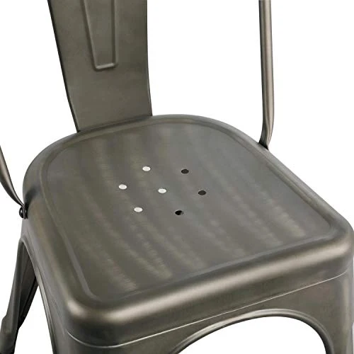 Yaheetech Chaise de Salle à Manger Lot de 4 Industrielle Tabouret de Cuisine Moderne 45 cm H Empilable avec Dossier Jardin Balcon Bistrot Café Salon Exterieur Interieur Couleur de Metal