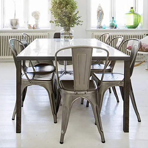 Yaheetech Chaise de Salle à Manger Lot de 4 Industrielle Tabouret de Cuisine Moderne 45 cm H Empilable avec Dossier Jardin Balcon Bistrot Café Salon Exterieur Interieur Couleur de Metal