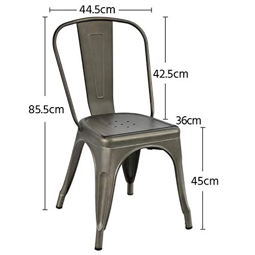 Yaheetech Chaise de Salle à Manger Lot de 4 Industrielle Tabouret de Cuisine Moderne 45 cm H Empilable avec Dossier Jardin Balcon Bistrot Café Salon Exterieur Interieur Couleur de Metal