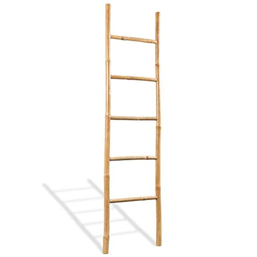 vidaXL Echelle à Serviettes 5 Echelons Tangement de Serviettes Porte-serviettes Support Douche Salle de Bain Maison Intérieur Bambou 150 cm