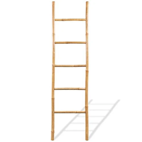 vidaXL Echelle à Serviettes 5 Echelons Tangement de Serviettes Porte-serviettes Support Douche Salle de Bain Maison Intérieur Bambou 150 cm