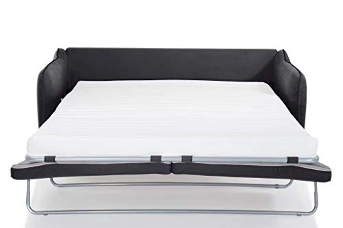 SOMOBILIA HEXAGONE - Clyde Canapé Convertible 3 Places - Tissu Gris Anthracite et Passepoil en Velours Noir - L 182 x P 85 x H 97 cm