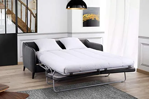 SOMOBILIA HEXAGONE - Clyde Canapé Convertible 3 Places - Tissu Gris Anthracite et Passepoil en Velours Noir - L 182 x P 85 x H 97 cm