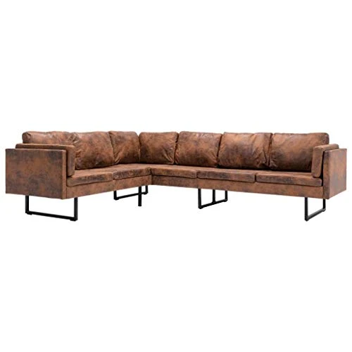 vidaXL Canapé d'angle Sofa de Salon Canapé de Bureau Sofa de Salle de Séjour Meuble de Maison Intérieur Confortable Similicuir Daim Marron