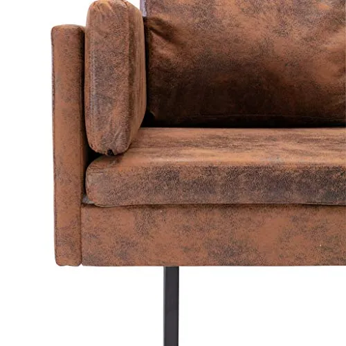 vidaXL Canapé d'angle Sofa de Salon Canapé de Bureau Sofa de Salle de Séjour Meuble de Maison Intérieur Confortable Similicuir Daim Marron