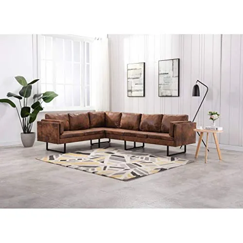 vidaXL Canapé d'angle Sofa de Salon Canapé de Bureau Sofa de Salle de Séjour Meuble de Maison Intérieur Confortable Similicuir Daim Marron