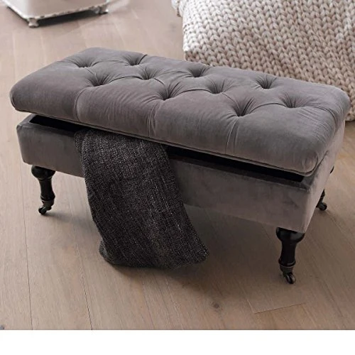Pureday Siège Polly 2 Places Noble 4 Rouleaux Pliant Coton de Bois 83 x 43 x 40 cm Gris