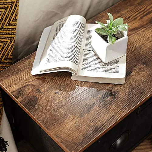 SONGMICS Commode en Tissu, Console Large 6 tiroirs, Meuble de Rangement vêtements, Style Industriel, Cadre en métal, Surface boisée, pour Chambre, Couloir, Marron Rustique et Noir LVT23HV1