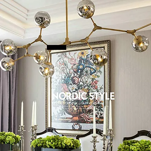 CCSUN Nordique Boule En Verre Spoutnik Lustres, Antique Ramification Lampe Suspension Globe Réglable Verre Soufflé Abat-jour En Verre E27 Fer Forgé Antique Lustres-galvanoplastie Gris Fumée 9-lumières