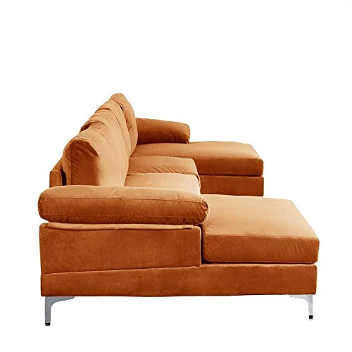 BHDesign Amanda XL - Canapé d'angle PANORAMIQUE Xtra Large - Moderne - Velours - Coloris Orange