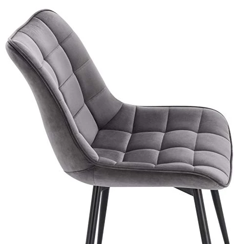 WOLTU® BH142dgr-2 Chaise de Salle à Manger Lot de 2 Chaise de Cuisine Assise rembourrée en Velours Pieds en métal Stable, Gris Foncé