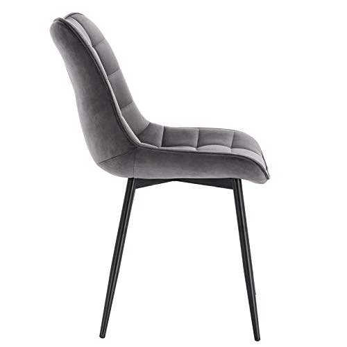 WOLTU® BH142dgr-2 Chaise de Salle à Manger Lot de 2 Chaise de Cuisine Assise rembourrée en Velours Pieds en métal Stable, Gris Foncé