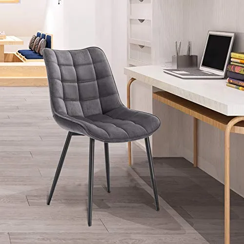 WOLTU® BH142dgr-2 Chaise de Salle à Manger Lot de 2 Chaise de Cuisine Assise rembourrée en Velours Pieds en métal Stable, Gris Foncé