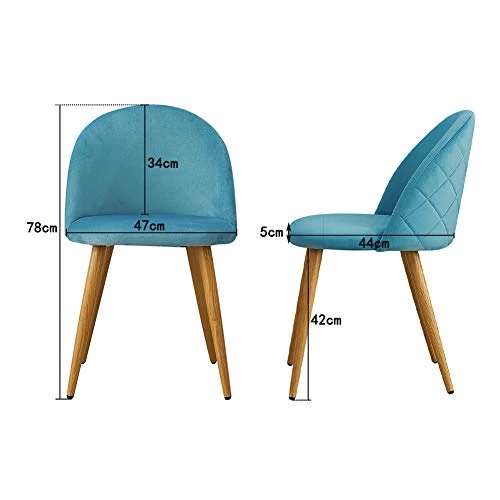OFCASA 4 x Moderne Chaises de Salle à Manger Velours Bleu Tissu Chaise de Cuisine Rembourrée avec Pieds en Métal Chaises de Salon Meubles