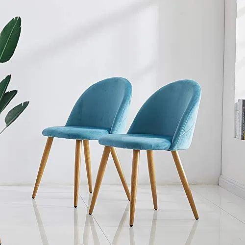 OFCASA 4 x Moderne Chaises de Salle à Manger Velours Bleu Tissu Chaise de Cuisine Rembourrée avec Pieds en Métal Chaises de Salon Meubles