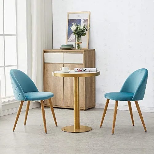 OFCASA 4 x Moderne Chaises de Salle à Manger Velours Bleu Tissu Chaise de Cuisine Rembourrée avec Pieds en Métal Chaises de Salon Meubles