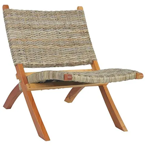 FAMIROSA Chaise de Relaxation Rotin Naturel kubu et Bois d'acajou