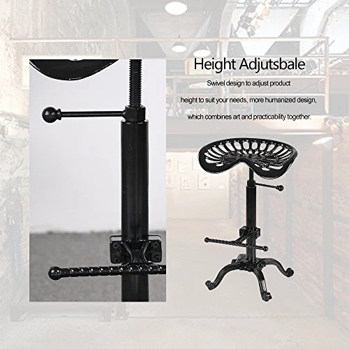 IKAYAA Industriel Tabouret de Barre de siège de Tracteur en Fonte Industrielle Hauteur réglable Chaise pivotante à Barres en métal