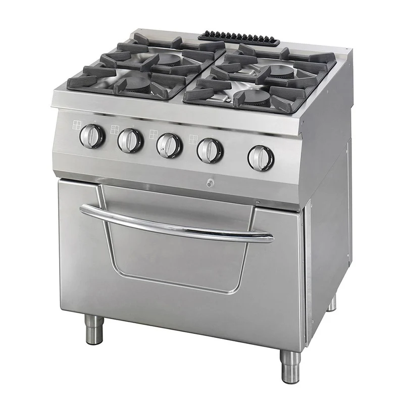 Cuisinière à gaz 37 kW - 4 brûleurs + four GN - unité double - gamme 700 (prof. 70 cm)