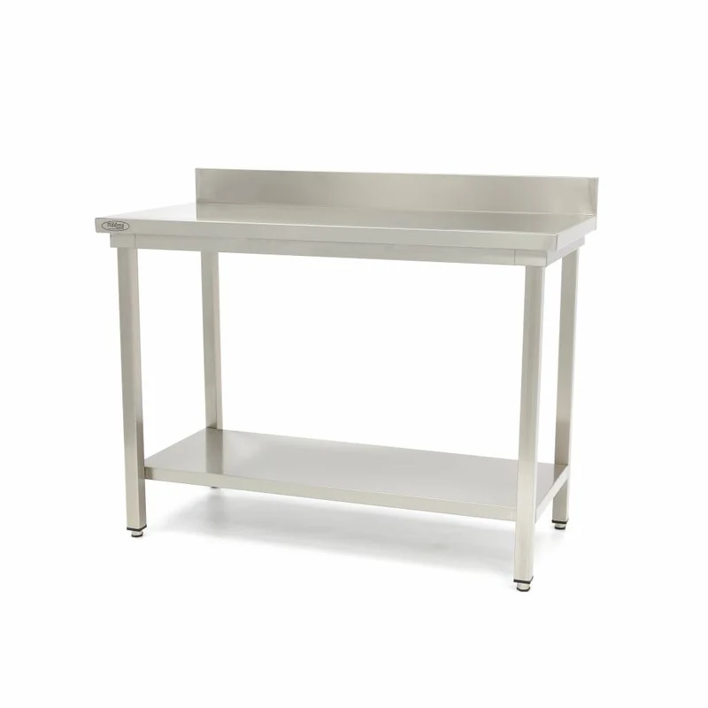 Table en acier inoxydable - 80 x 60 cm - hauteur réglable - avec dosseret et étagère de rangement