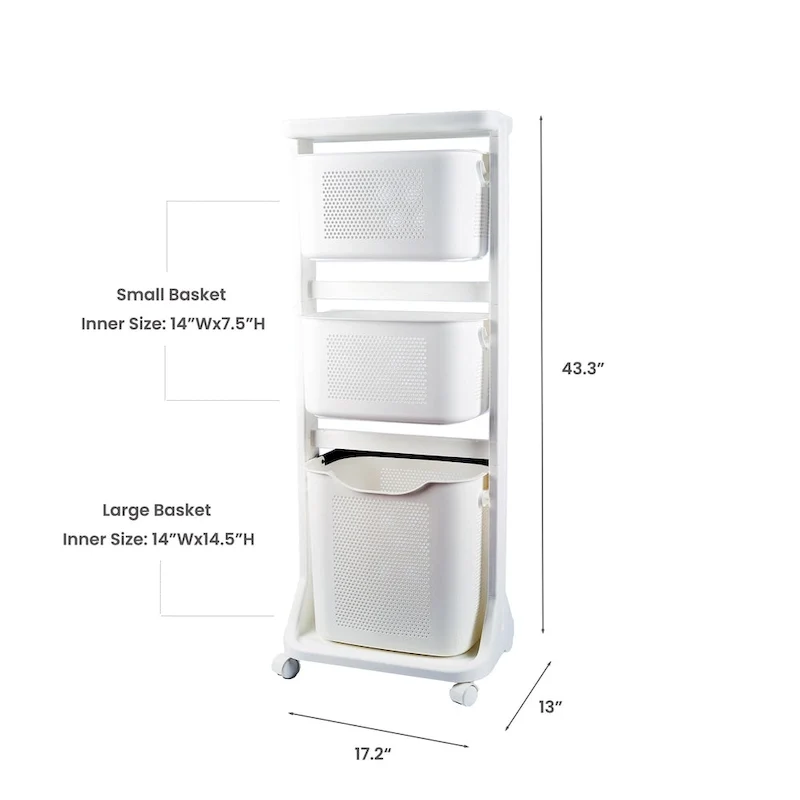 HANAMYA 3-Portable Basket Rolling Cart with Top Shelf