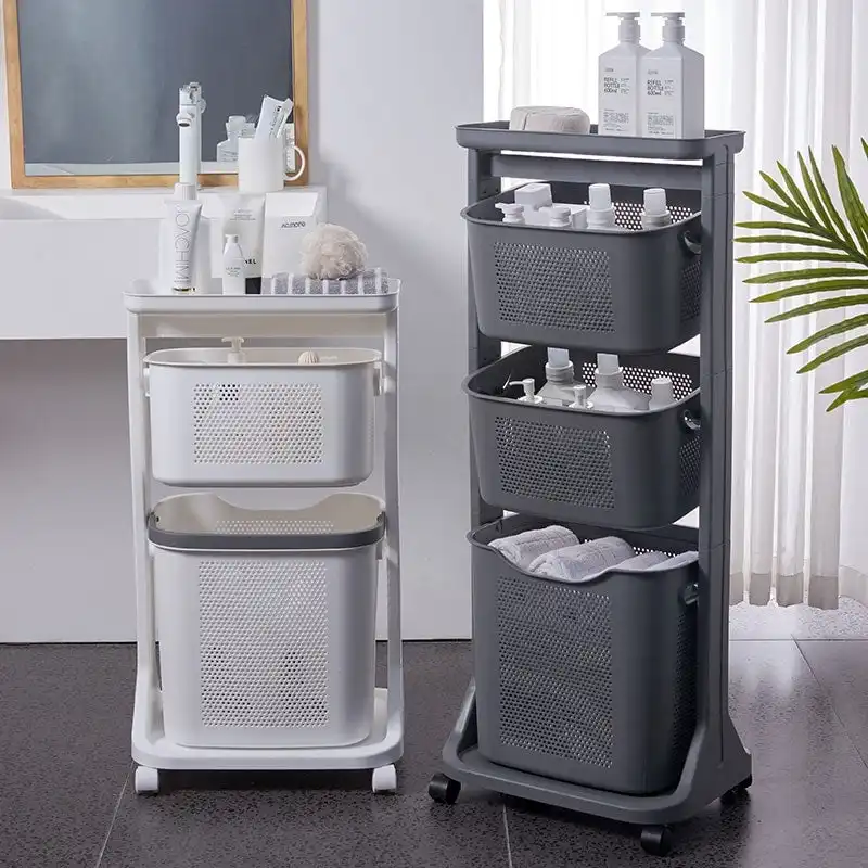 HANAMYA 3-Portable Basket Rolling Cart with Top Shelf