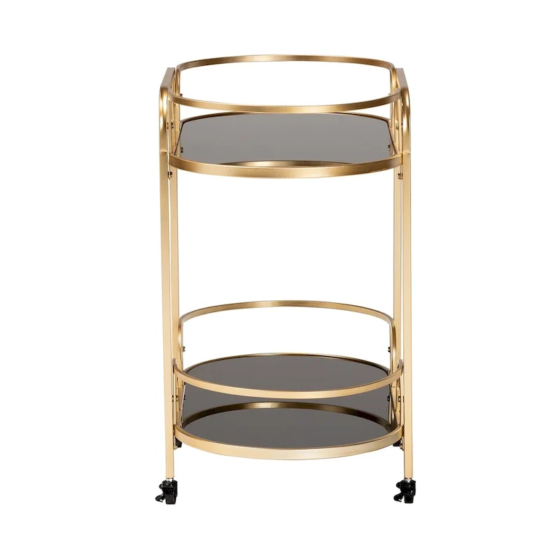 Leighton Contemporary Glam and Luxe Gold Metal and Tempered Glass 2-Tier Wine Cart