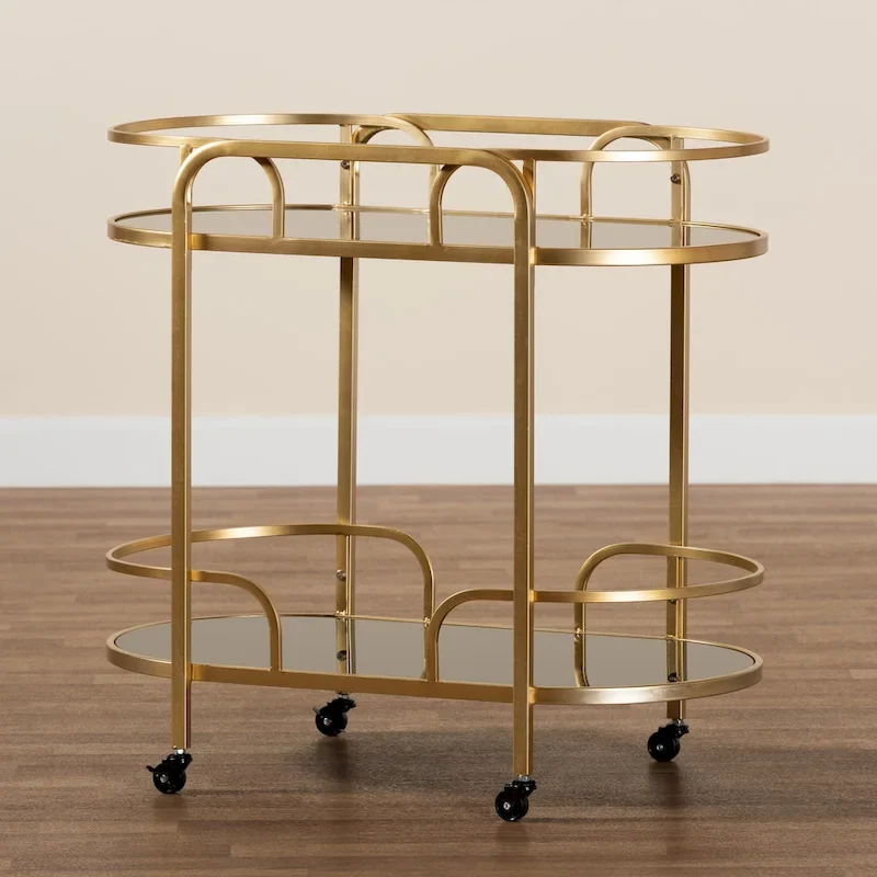 Leighton Contemporary Glam and Luxe Gold Metal and Tempered Glass 2-Tier Wine Cart