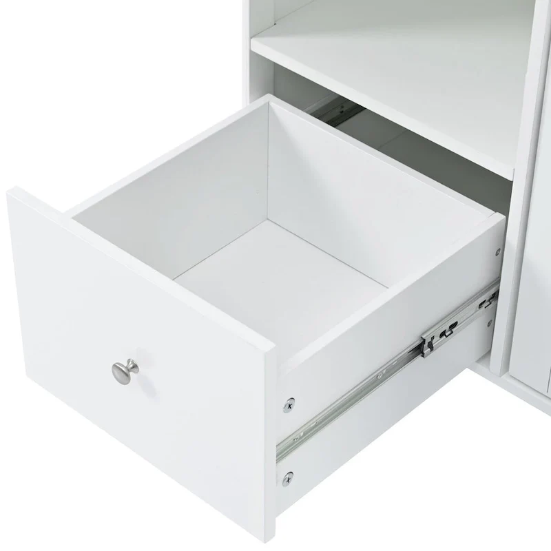Rubberwood Kitchen Cart with Drop Leaf, Internal Storage Rack, Flip Cabinet Door, and 2 Drawers