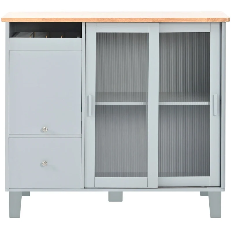 Rubberwood Kitchen Cart with Drop Leaf, Internal Storage Rack, Flip Cabinet Door, and 2 Drawers