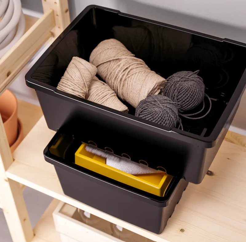 UPPSNOFSAD Storage box with, black, 35x25x14 cm/9 l/UPPSNOFSAD Lid, black, 35x25 cm