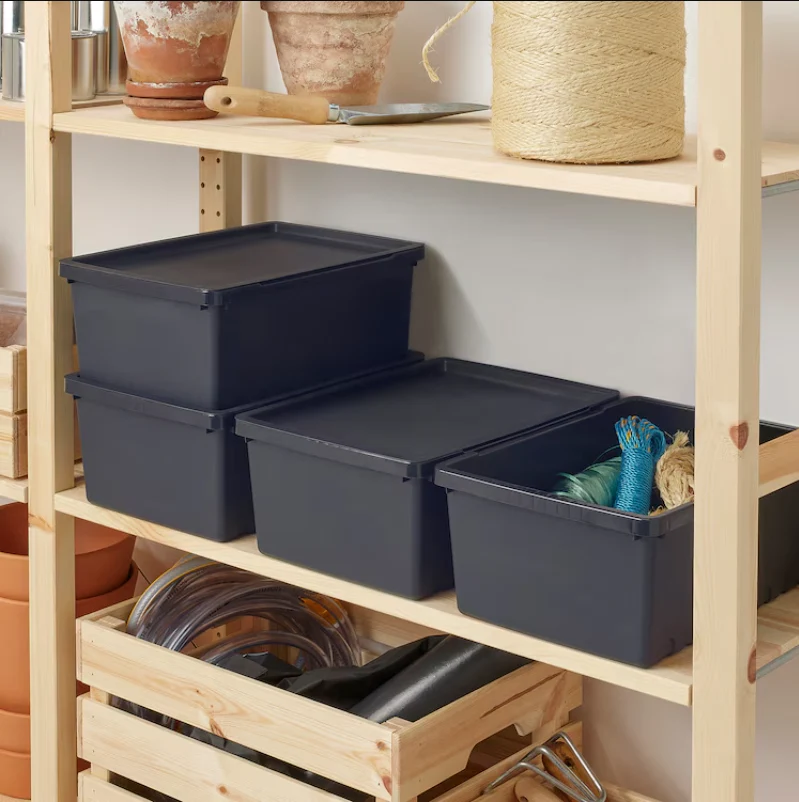 UPPSNOFSAD Storage box with, black, 35x25x14 cm/9 l/UPPSNOFSAD Lid, black, 35x25 cm