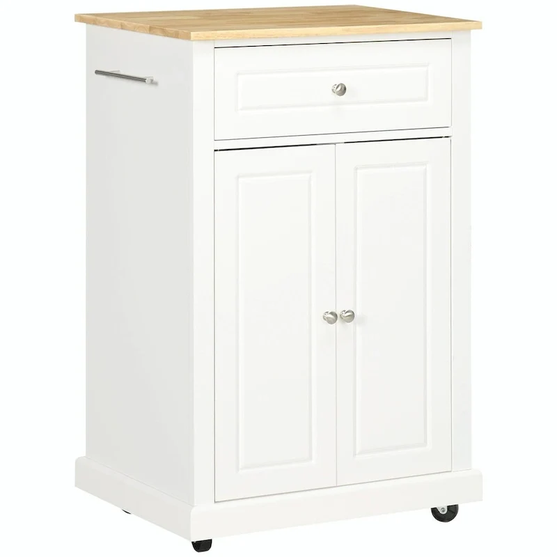 Rolling Kitchen Island Cart with Drawer, Adjustable Shelf, and 2 Towel Racks