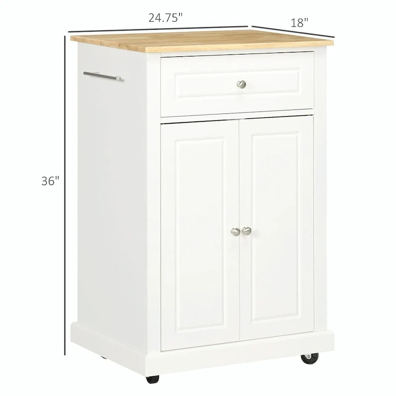 Rolling Kitchen Island Cart with Drawer, Adjustable Shelf, and 2 Towel Racks